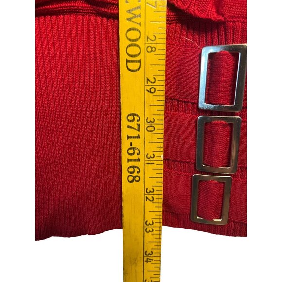 Candies Women Red Shaw Cable Tight Knit Neck Cardigan Buckle M Long Cotton Blend - Picture 7 of 14